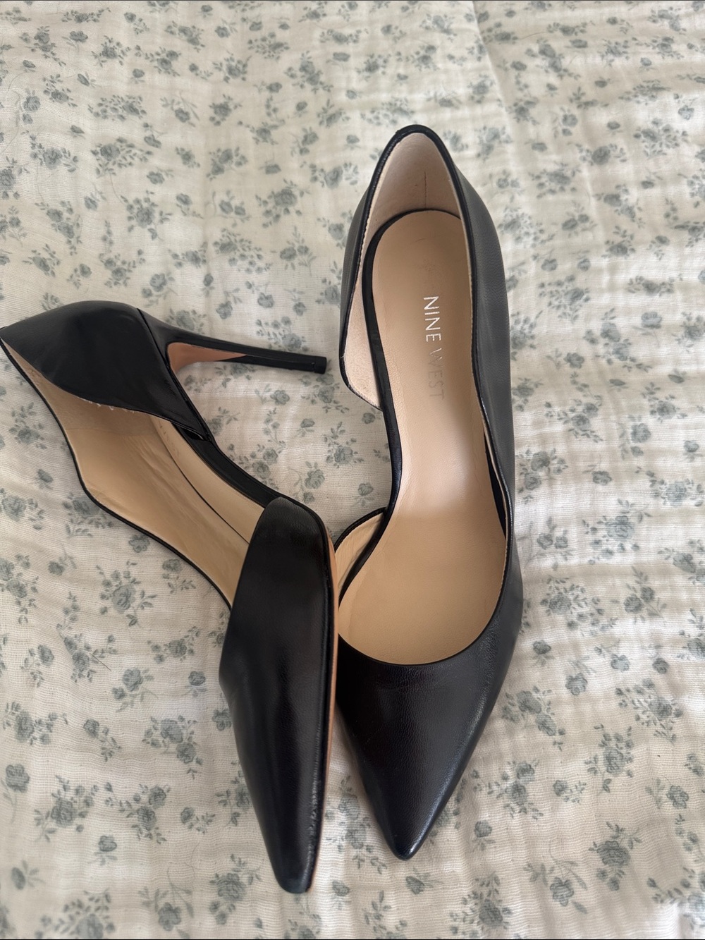 Nine West Black Leather D'Orsay Pointed-Toe Heels